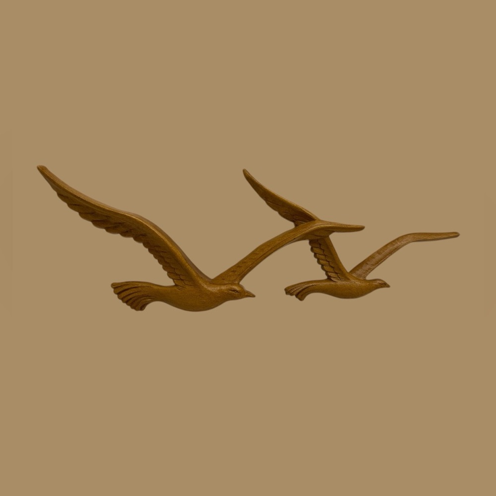 Vintage Homco Flying Seagulls MCM 1981 Faux Wood Mid-Century Modern Birds